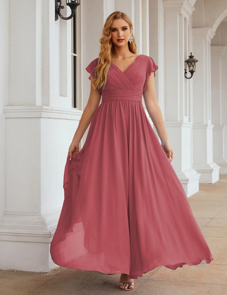 Numbersea V-Neck Bridesmaid Dress Floor Length Backless Formal Evening Dress 28024-numbersea