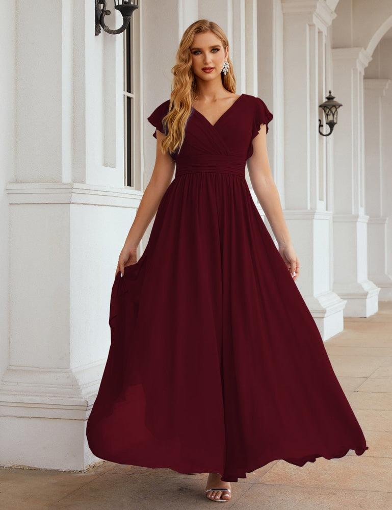 Numbersea V-Neck Bridesmaid Dress Floor Length Backless Formal Evening Dress 28024-numbersea