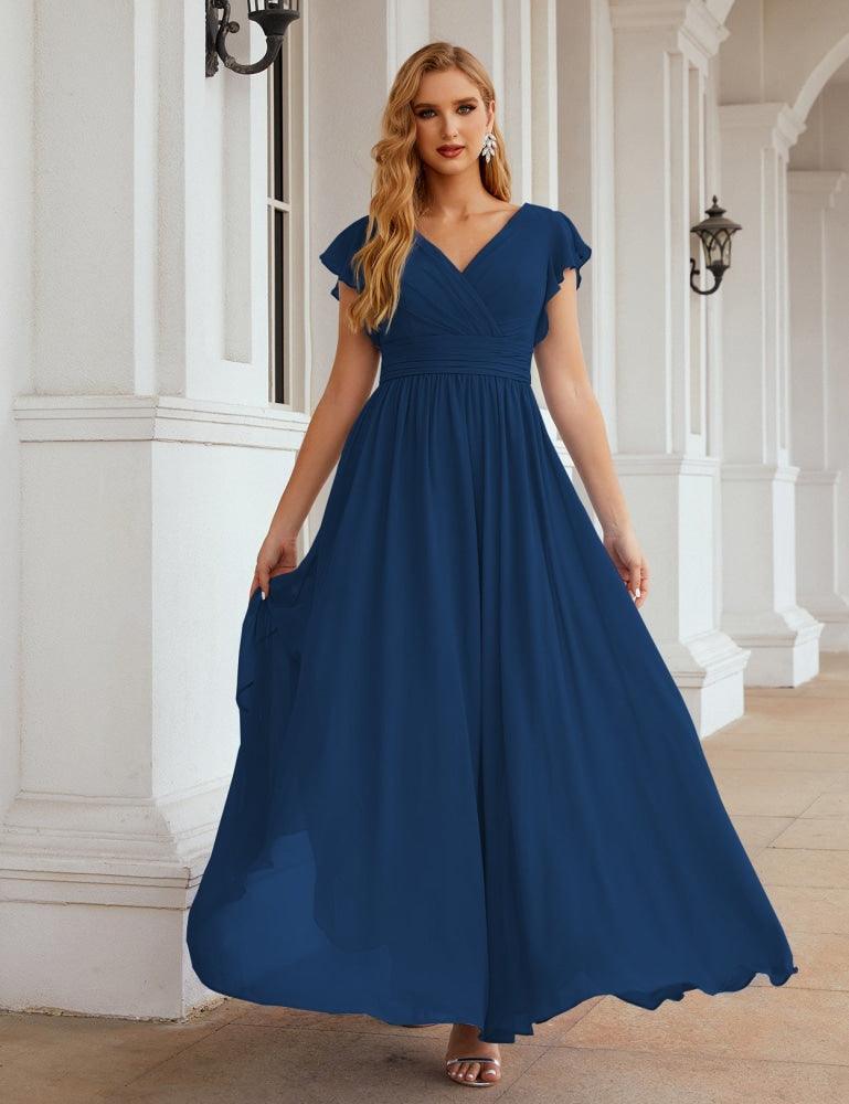 Numbersea V-Neck Bridesmaid Dress Floor Length Backless Formal Evening Dress 28024-numbersea