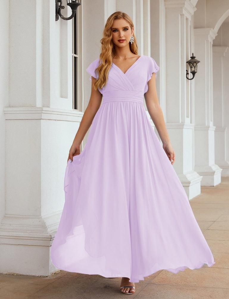 Numbersea V-Neck Bridesmaid Dress Floor Length Backless Formal Evening Dress 28024-numbersea