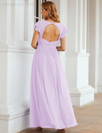 Numbersea V-Neck Bridesmaid Dress Floor Length Backless Formal Evening Dress 28024-numbersea