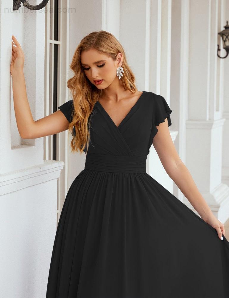 Numbersea V-Neck Bridesmaid Dress Floor Length Backless Formal Evening Dress 28024-numbersea