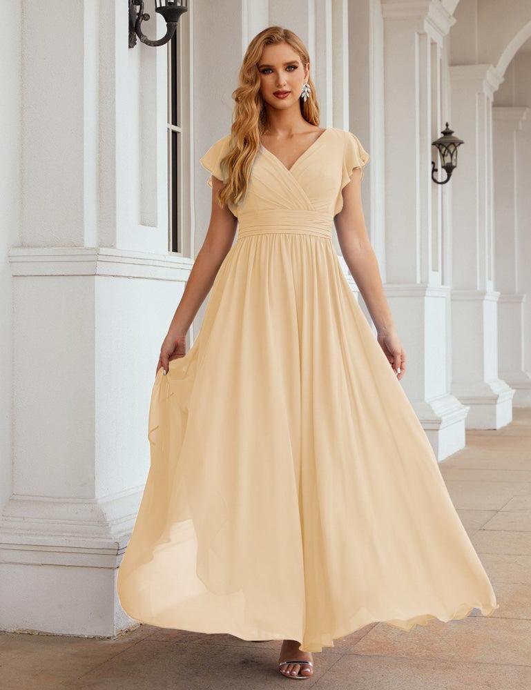 Numbersea V-Neck Bridesmaid Dress Floor Length Backless Formal Evening Dress 28024-numbersea