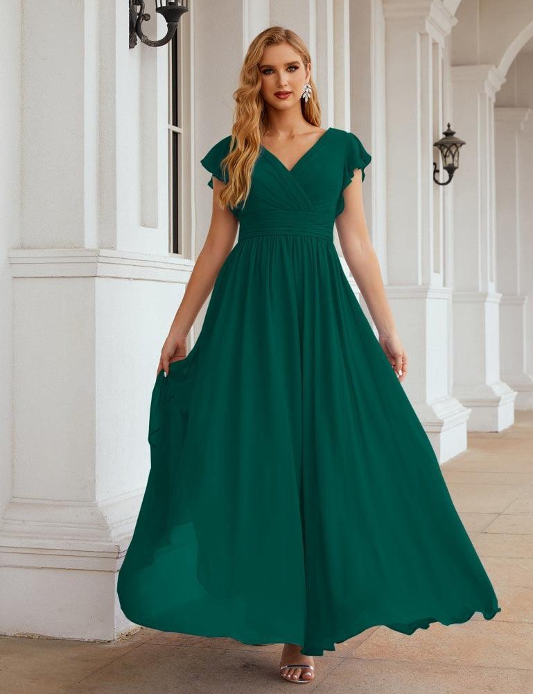 Numbersea V-Neck Bridesmaid Dress Floor Length Backless Formal Evening Dress 28024-numbersea