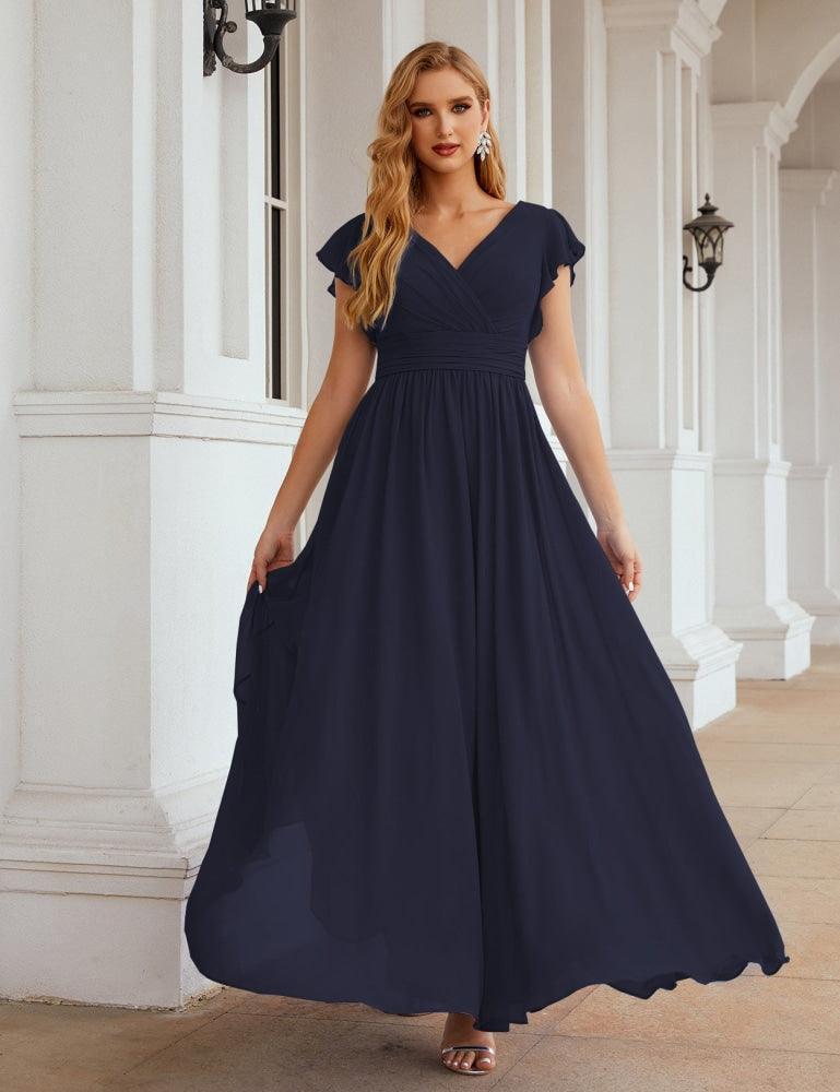 Numbersea V-Neck Bridesmaid Dress Floor Length Backless Formal Evening Dress 28024-numbersea