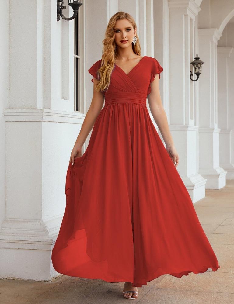Numbersea V-Neck Bridesmaid Dress Floor Length Backless Formal Evening Dress 28024-numbersea