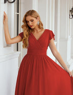 Numbersea V-Neck Bridesmaid Dress Floor Length Backless Formal Evening Dress 28024-numbersea