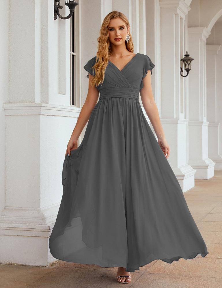Numbersea V-Neck Bridesmaid Dress Floor Length Backless Formal Evening Dress 28024-numbersea