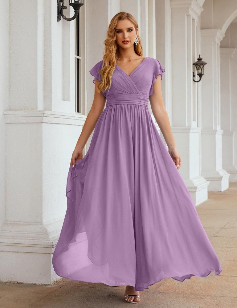 Numbersea V-Neck Bridesmaid Dress Floor Length Backless Formal Evening Dress 28024-numbersea