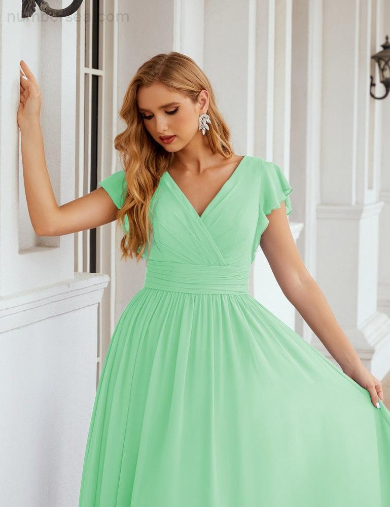Numbersea V-Neck Bridesmaid Dress Floor Length Backless Formal Evening Dress 28024-numbersea