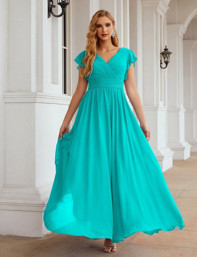 Numbersea V-Neck Bridesmaid Dress Floor Length Backless Formal Evening Dress 28024-numbersea