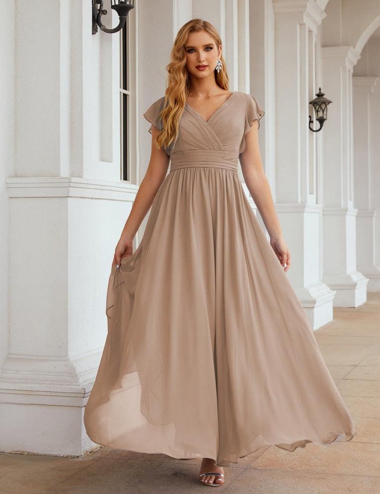 Numbersea V-Neck Bridesmaid Dress Floor Length Backless Formal Evening Dress 28024-numbersea