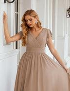 Numbersea V-Neck Bridesmaid Dress Floor Length Backless Formal Evening Dress 28024-numbersea