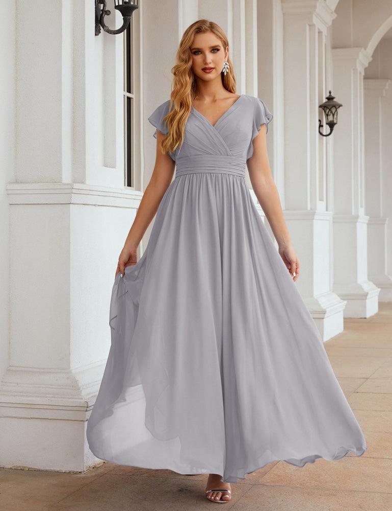 Numbersea V-Neck Bridesmaid Dress Floor Length Backless Formal Evening Dress 28024-numbersea