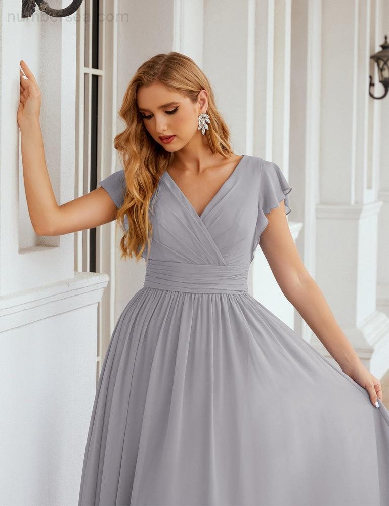 Numbersea V-Neck Bridesmaid Dress Floor Length Backless Formal Evening Dress 28024-numbersea