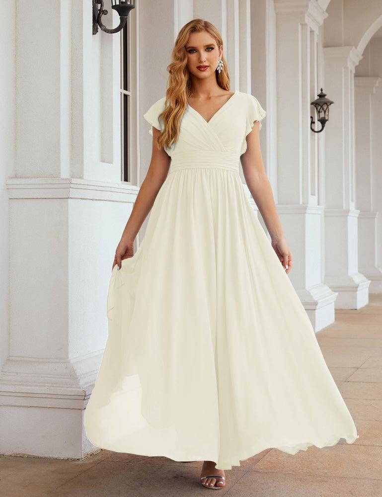 Numbersea V-Neck Bridesmaid Dress Floor Length Backless Formal Evening Dress 28024-numbersea