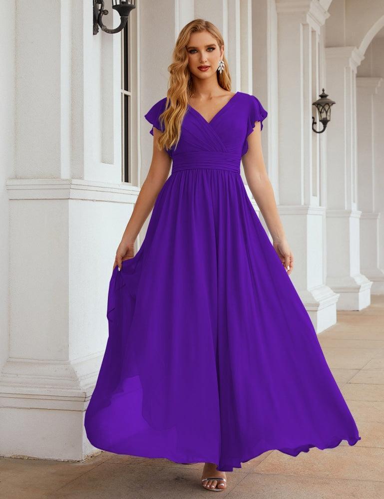 Numbersea V-Neck Bridesmaid Dress Floor Length Backless Formal Evening Dress 28024-numbersea