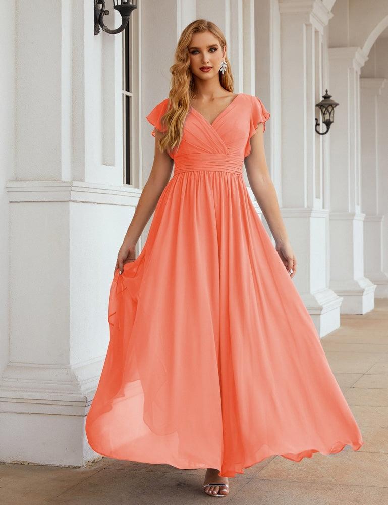 Numbersea V-Neck Bridesmaid Dress Floor Length Backless Formal Evening Dress 28024-numbersea