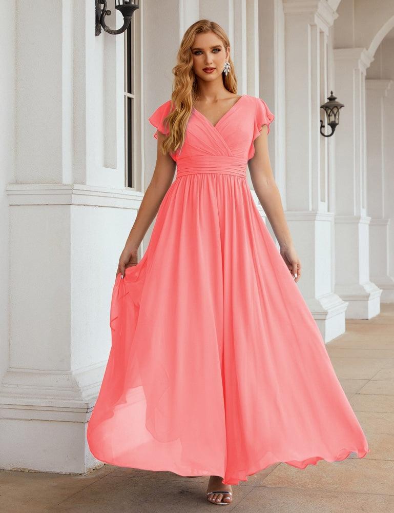 Numbersea V-Neck Bridesmaid Dress Floor Length Backless Formal Evening Dress 28024-numbersea