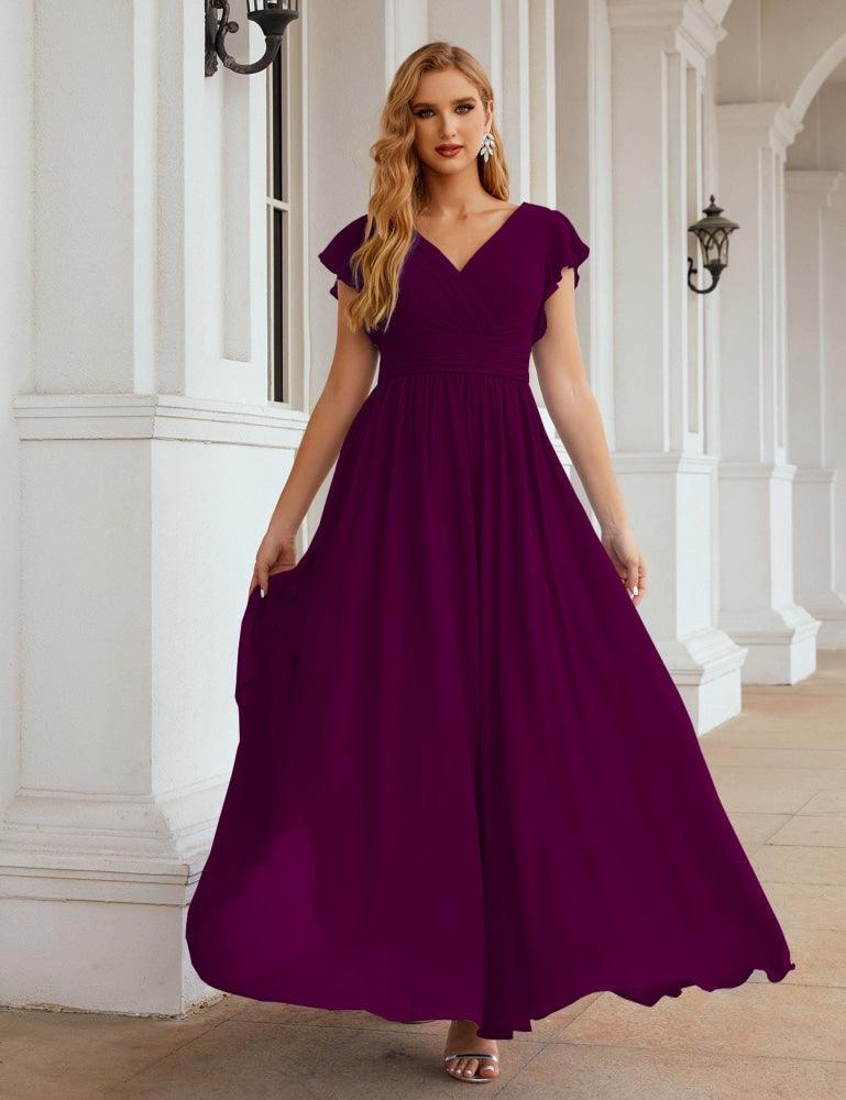 Numbersea V-Neck Bridesmaid Dress Floor Length Backless Formal Evening Dress 28024-numbersea