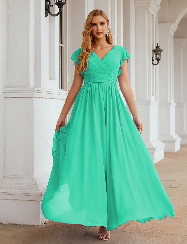 Numbersea V-Neck Bridesmaid Dress Floor Length Backless Formal Evening Dress 28024-numbersea