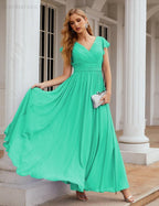 Numbersea V-Neck Bridesmaid Dress Floor Length Backless Formal Evening Dress 28024-numbersea