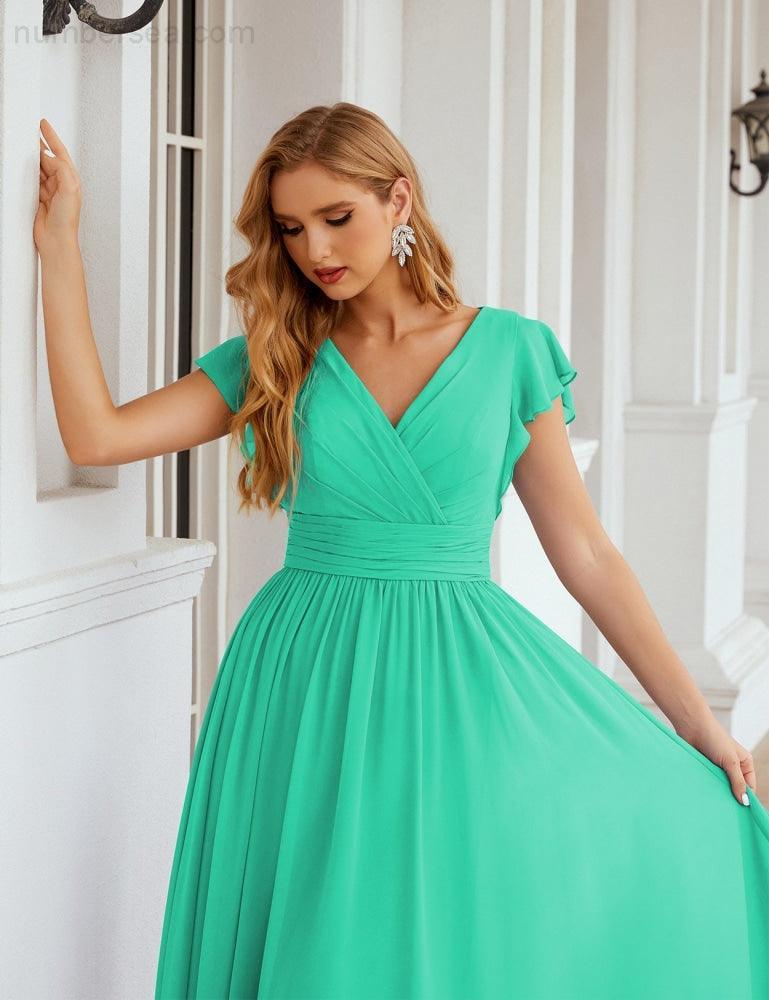 Numbersea V-Neck Bridesmaid Dress Floor Length Backless Formal Evening Dress 28024-numbersea