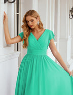 Numbersea V-Neck Bridesmaid Dress Floor Length Backless Formal Evening Dress 28024-numbersea