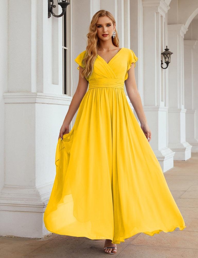 Numbersea V-Neck Bridesmaid Dress Floor Length Backless Formal Evening Dress 28024-numbersea