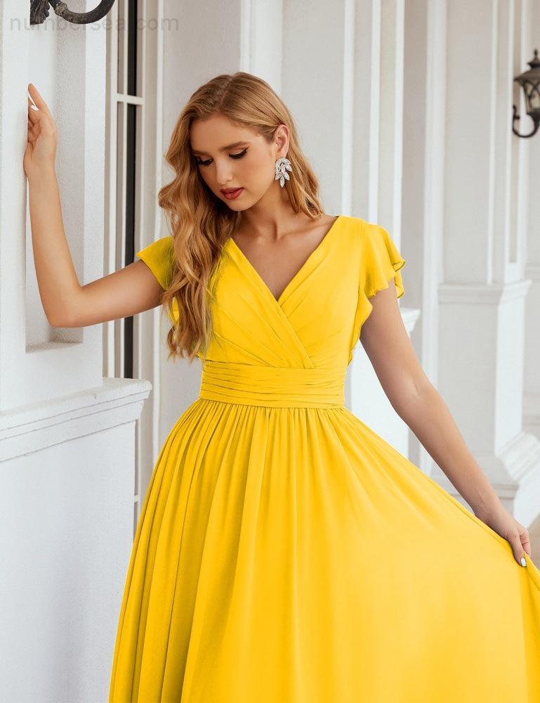 Numbersea V-Neck Bridesmaid Dress Floor Length Backless Formal Evening Dress 28024-numbersea