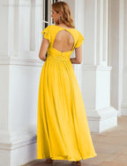 Numbersea V-Neck Bridesmaid Dress Floor Length Backless Formal Evening Dress 28024-numbersea