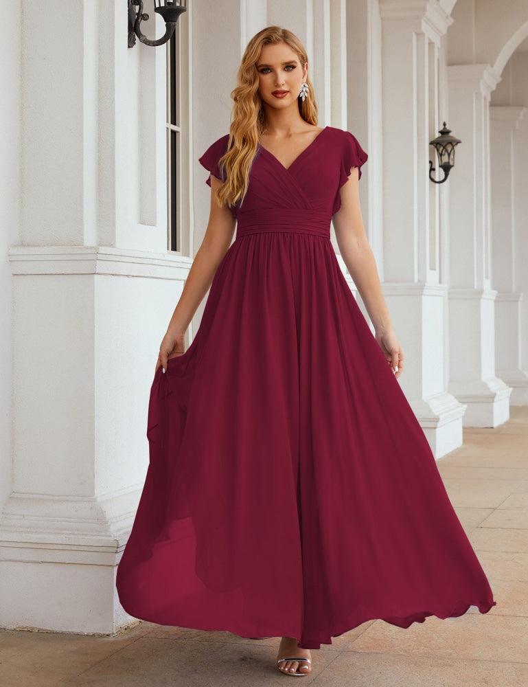 Numbersea V-Neck Bridesmaid Dress Floor Length Backless Formal Evening Dress 28024-numbersea