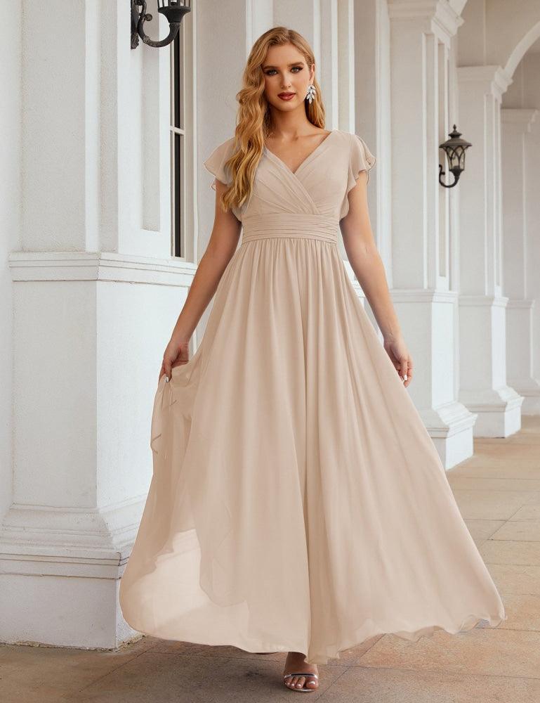 Numbersea V-Neck Bridesmaid Dress Floor Length Backless Formal Evening Dress 28024-numbersea