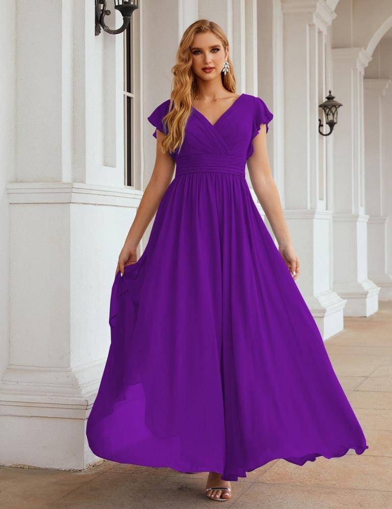 Numbersea V-Neck Bridesmaid Dress Floor Length Backless Formal Evening Dress 28024-numbersea