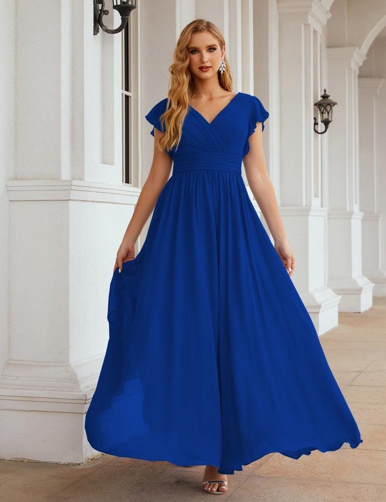 Numbersea V-Neck Bridesmaid Dress Floor Length Backless Formal Evening Dress 28024-numbersea