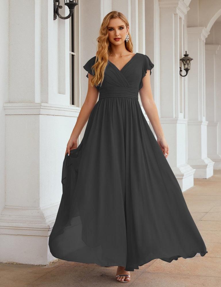 Numbersea V-Neck Bridesmaid Dress Floor Length Backless Formal Evening Dress 28024-numbersea