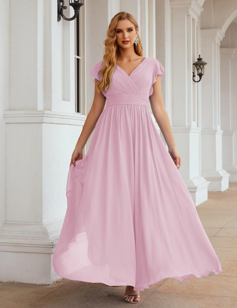 Numbersea V-Neck Bridesmaid Dress Floor Length Backless Formal Evening Dress 28024-numbersea