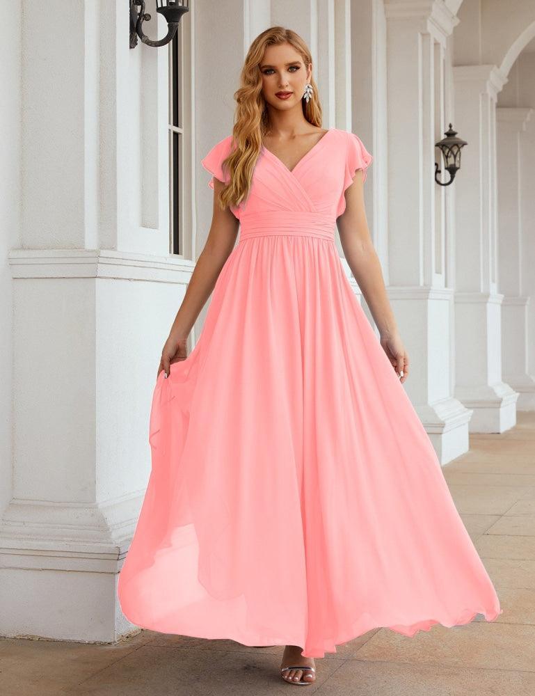 Numbersea V-Neck Bridesmaid Dress Floor Length Backless Formal Evening Dress 28024-numbersea