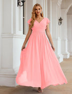 Numbersea V-Neck Bridesmaid Dress Floor Length Backless Formal Evening Dress 28024-numbersea