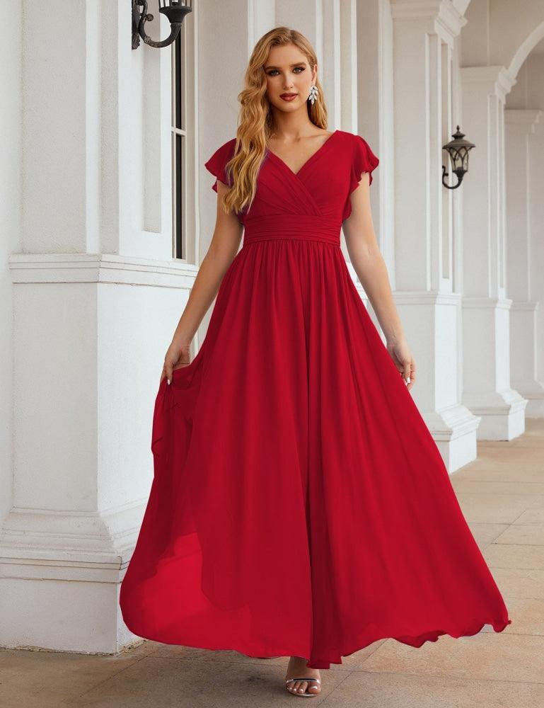 Numbersea V-Neck Bridesmaid Dress Floor Length Backless Formal Evening Dress 28024-numbersea