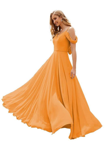 NumberSea - Numbersea Cold Shoulder Chiffon Bridesmaid Dresses Long Maxi Formal Prom Gowns for Women Party SEA28059