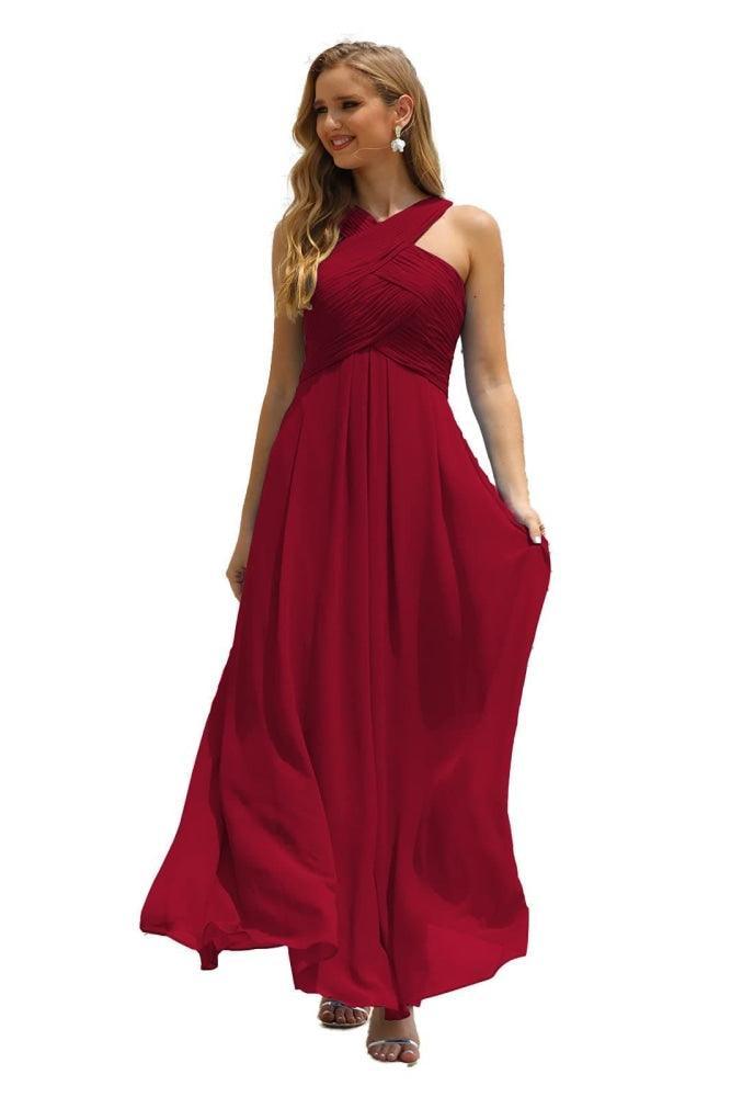 Numbersea Women Halter Chiffon Bridesmaid Dress A-line Long Formal Prom Gown SEA28015-numbersea