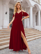 NumberSea - Numbersea Chiffon Cold Shoulder Long Bridesmaid Dresses Plus Size Formal Prom Gowns for Women Party Wedding SEA28070