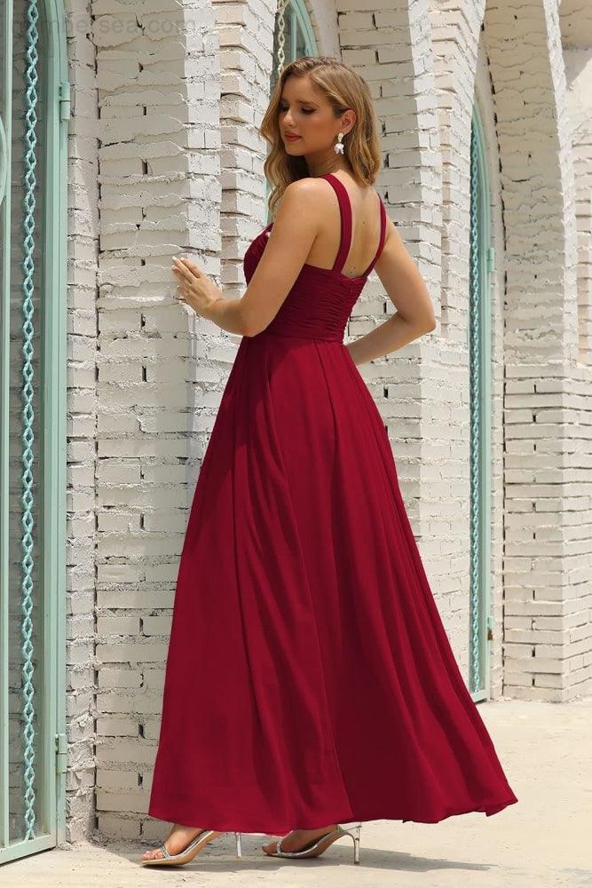 Numbersea Women Halter Chiffon Bridesmaid Dress A-line Long Formal Prom Gown SEA28015-numbersea