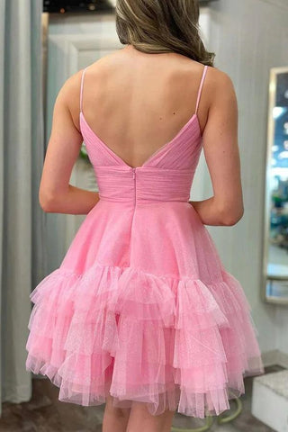 Cute A-Line Spaghetti Straps  Pink Tulle Homecoming Party Dress