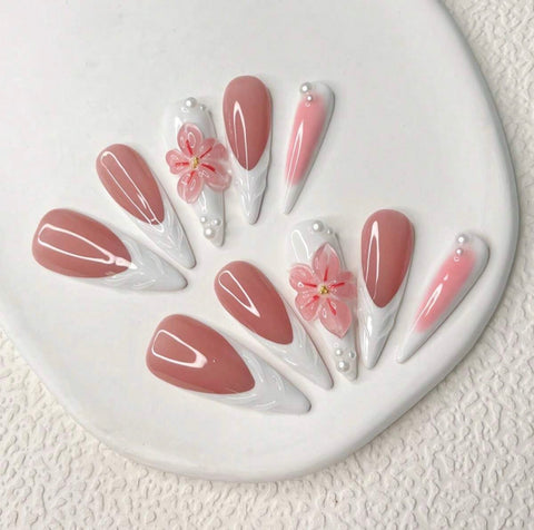Pink Sakura Handmade gel false nails press on nails