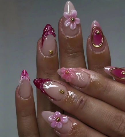 Fleur Fuchsia Handmade gel false nails press on nails