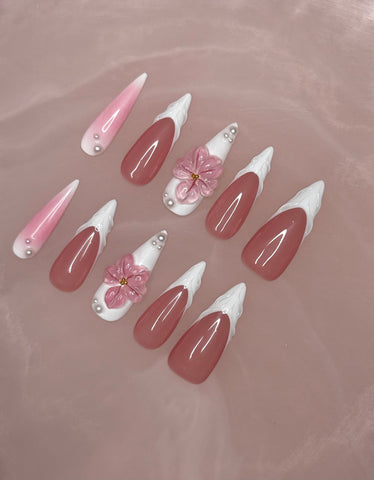 Pink Sakura Handmade gel false nails press on nails
