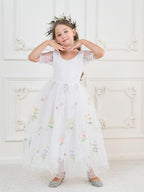 Sage Scoop Neck Cloth Surface and Tulle Flower Girl Dress