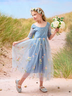 Sage Scoop Neck Cloth Surface and Tulle Flower Girl Dress